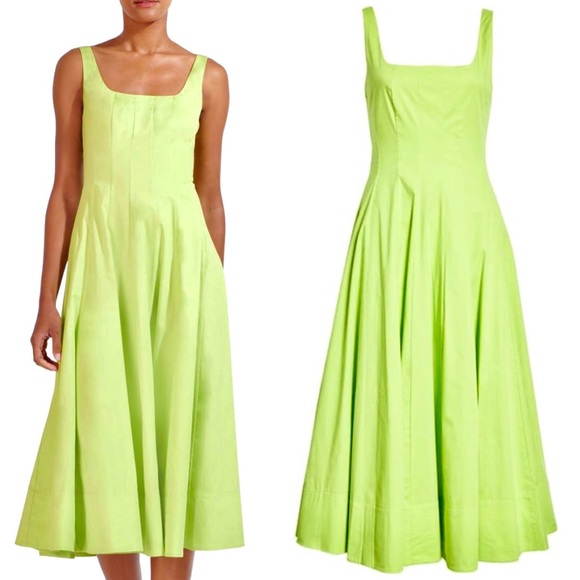 🌺🎉HP🎉🌺 NWT Staud Wells Midi Dress Lime - Picture 8 of 16